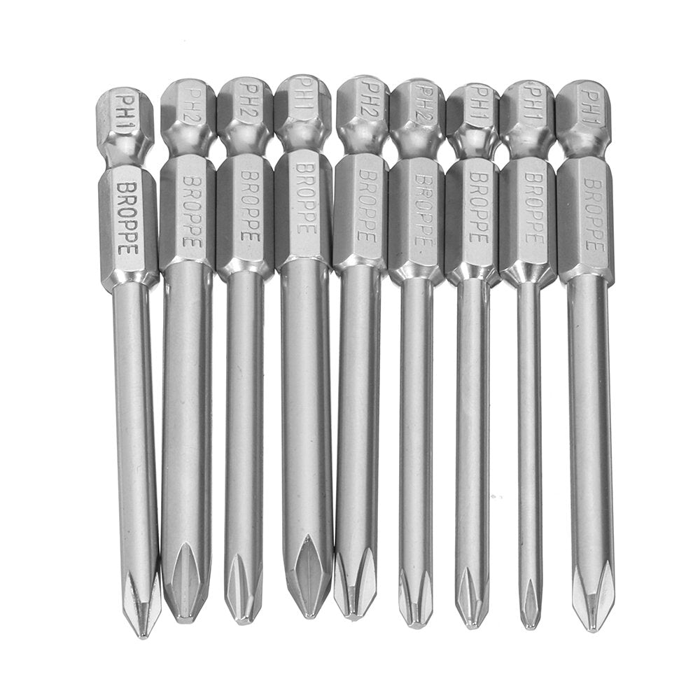 10Pcs 75mm S2 Alloy Steel Magnetic Cross Head Screwdriver Bits 1/4 Inch Hex Shank