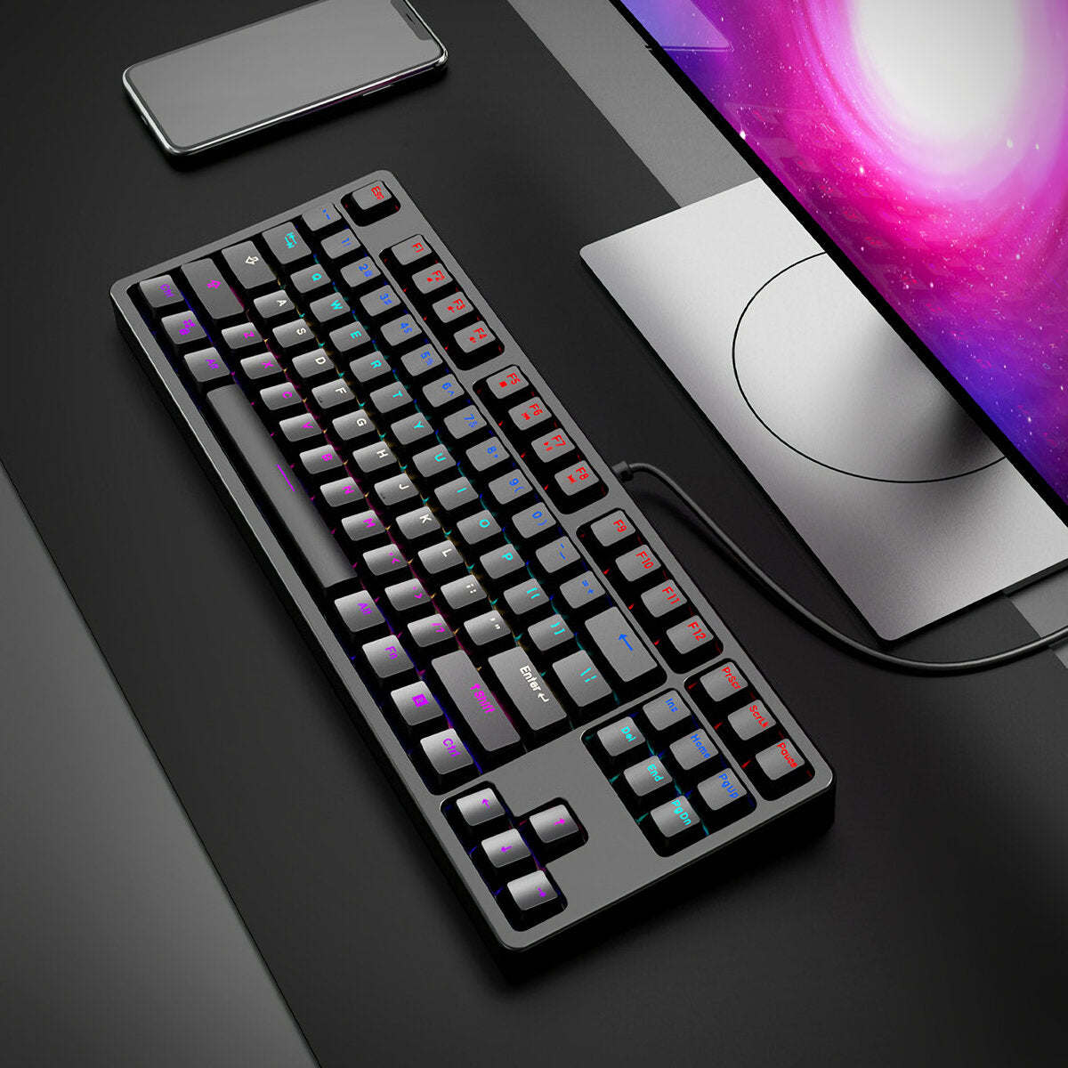 ABS Keycaps Mehcanical Keyboard 87 Keys RGB TKL Gaming Keyboard Removable Upper Cover For Office