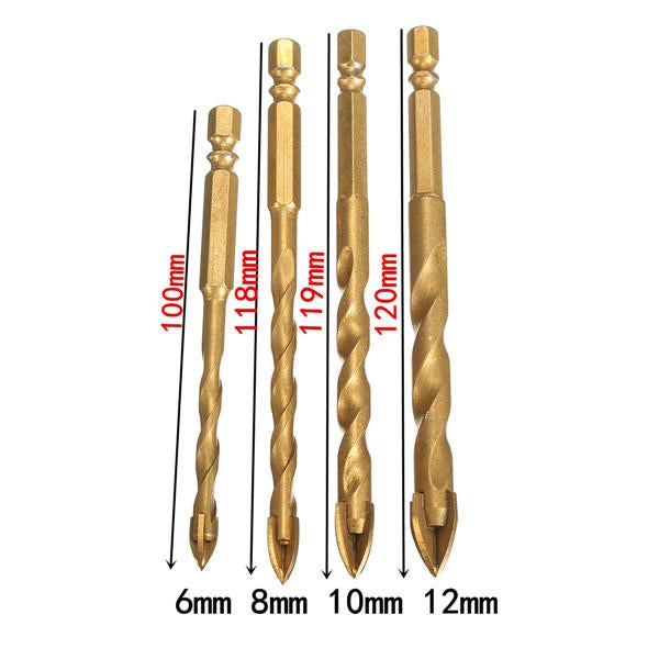 Tungsten Carbide Hex Shank Tile Glass Cross Spear Head Drill Bit 6/8/10/12mm