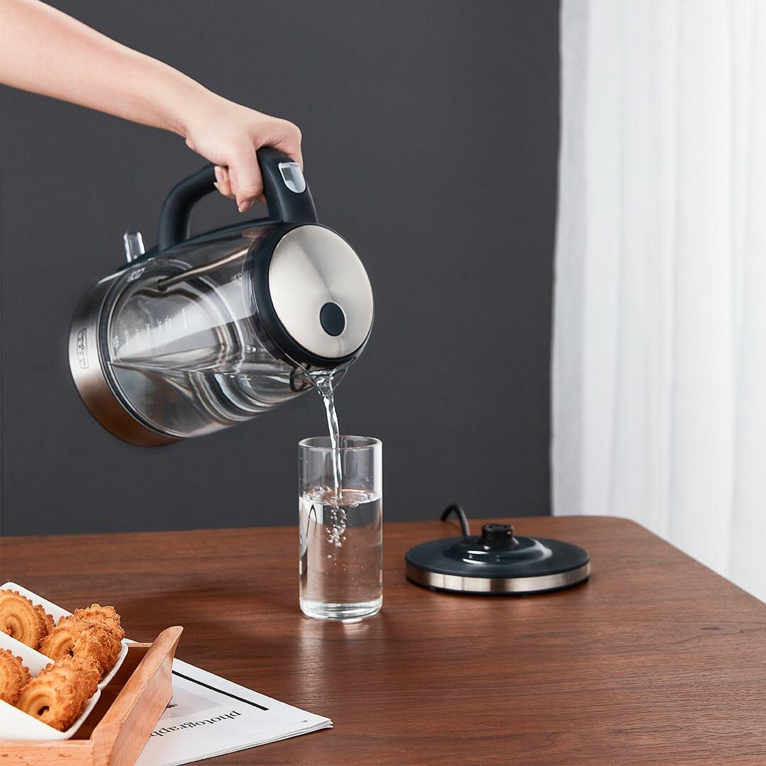 1.7L 1800W Electric Water Kettle Stainless Steel Glass Temperature Color Light Display Kitchen