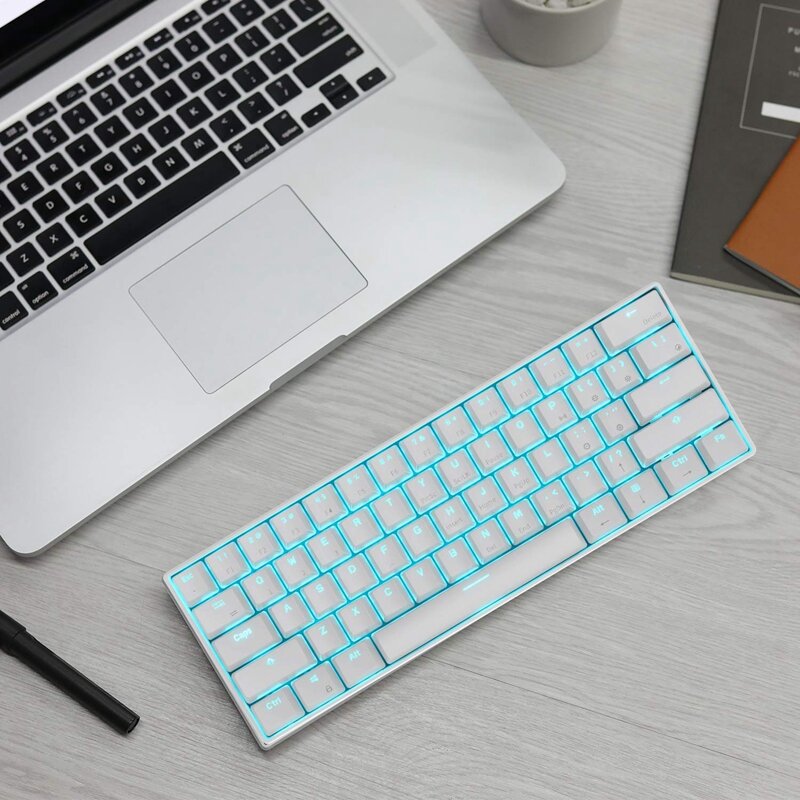 Mechanical Keyboard Bluetooth Wired Dual Mode 60% Golden / Ice Blue Backlit Gaming Keyboard