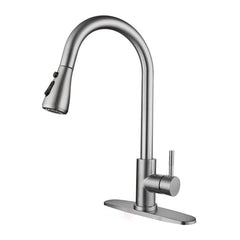 Kitchen Faucet With Pull Down Sprayer Brushed Nickel High Arc Single Handle Stainless Steel Hot Cold Mixer Tap Commercial Modern