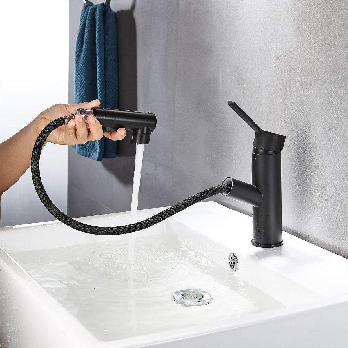 Bathroom Basin Faucet with Pull Out Sprayer Fountain Brushed Nickel Hot Cold Mixer Tap Updated Three Modes Sprayer