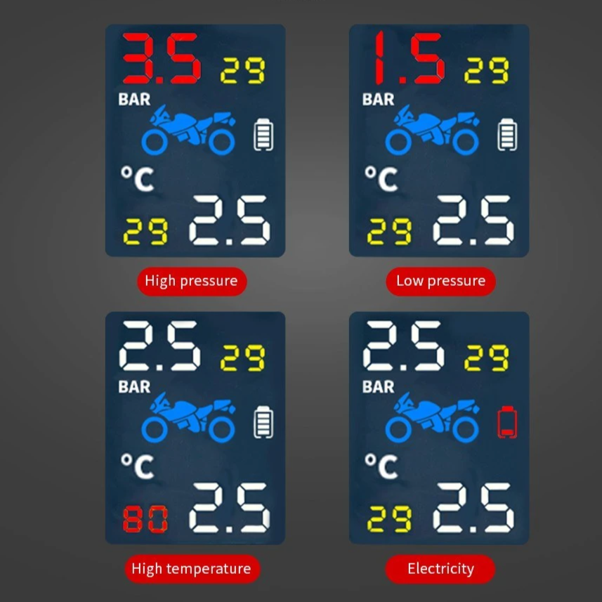 Tire Pressure Monitoring System TPMS Solar Power with 2 External Sensors Real-time Display Temperature
