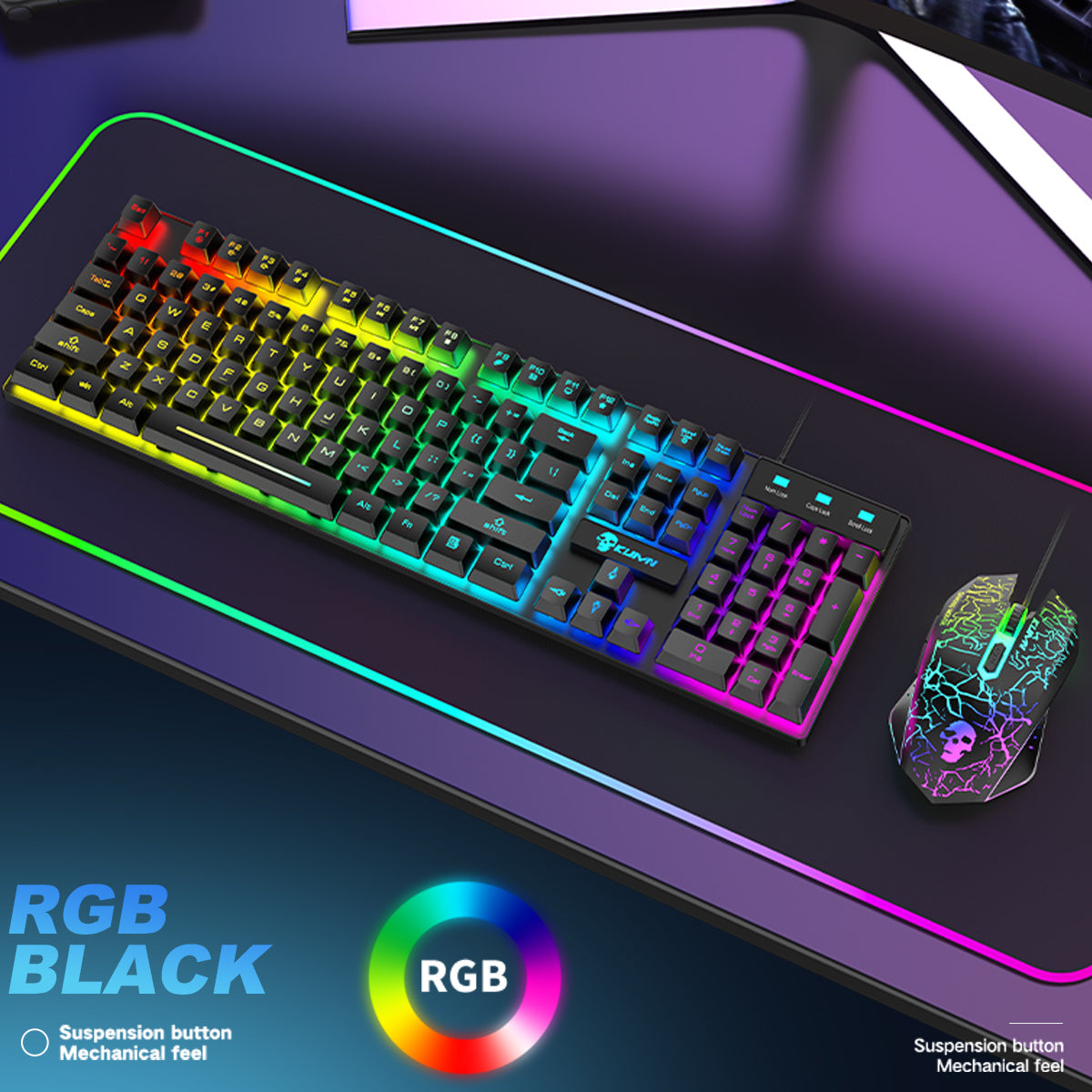 104 Keys Gaming Keyboard USB Wired RGB Luminous Backlight Mechanical Feel Keyboard for Computer PC Laptop