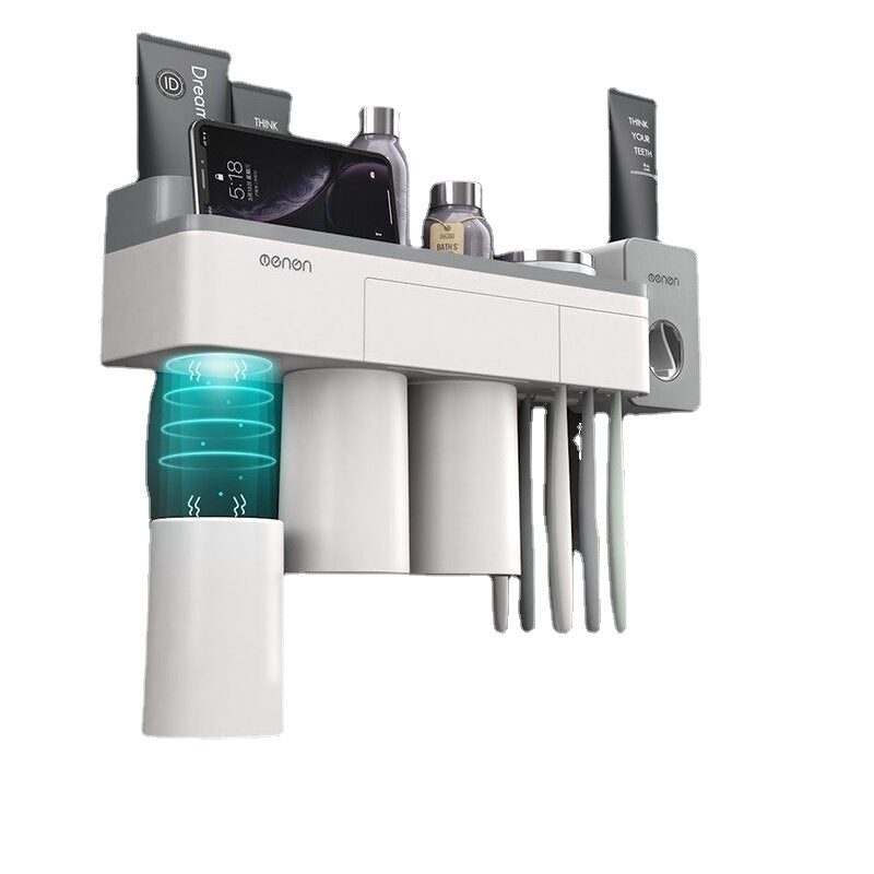 Mutifunctional Magnetic Toothbrush Holder with Toothpaste Squeezer Cups Bathroom Nail Free Mount