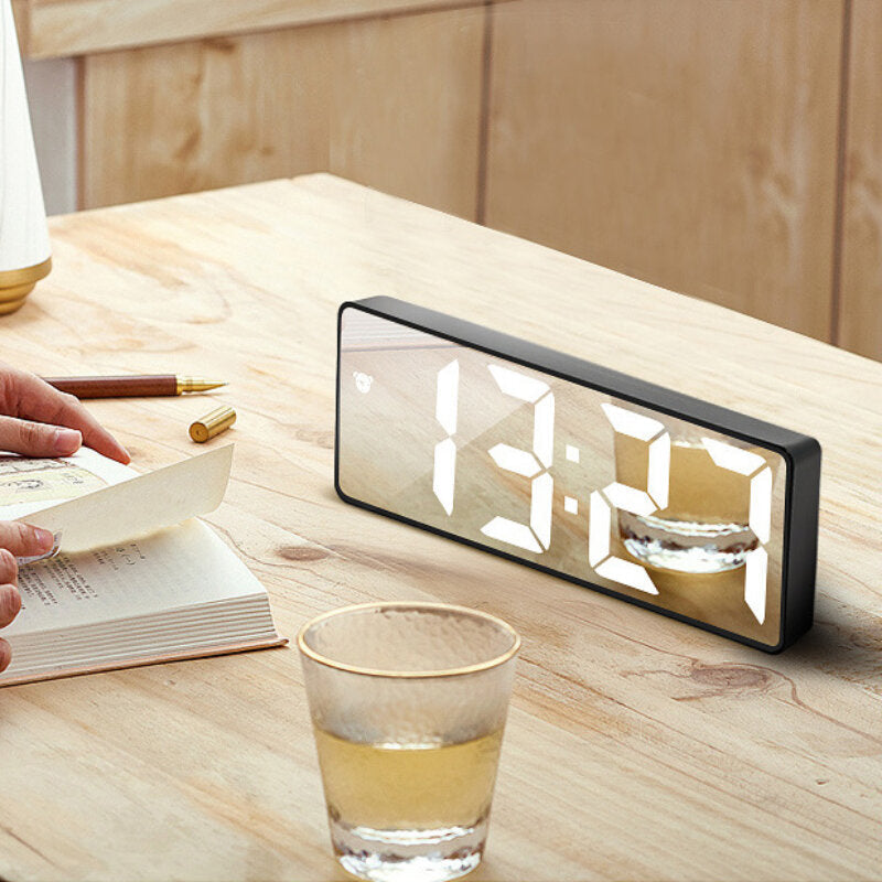 Digital Alarm Clock Desk Table Clock Curved LED Screen Alarm Clocks for Kids Bedroom Temperature Snooze Function Home Decor