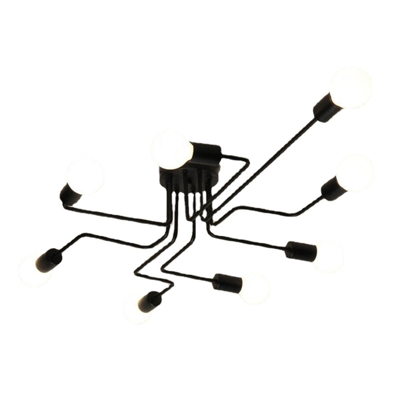 Industrial Edison 8 Lights Semi Flush Ceiling Light E27 Vintage Wrought Iron Large Without Bulbs