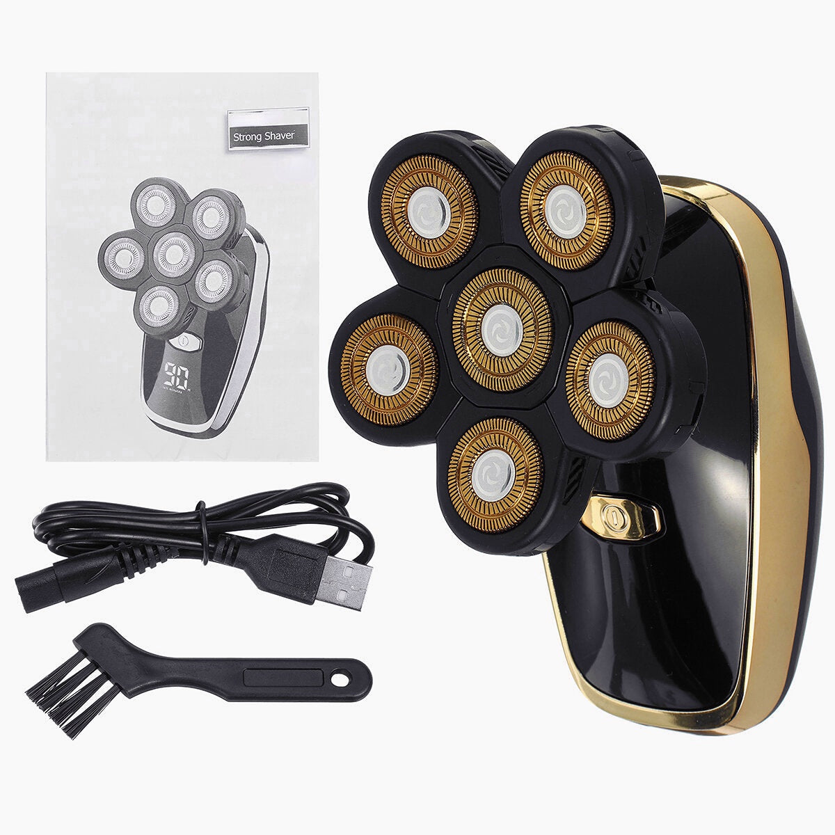 6 IN 1 6D Rotary Electric Shaver USB Rechargeable IPX6 Waterproof Bald Head Shaver Beard Trimmer
