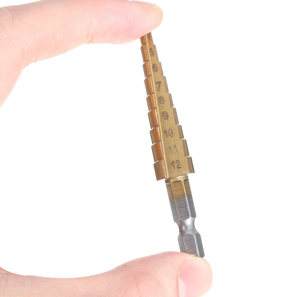 4-12mm Hex Shank HSS Titanium Coated Step Drill Bit Cone Hole Cutter