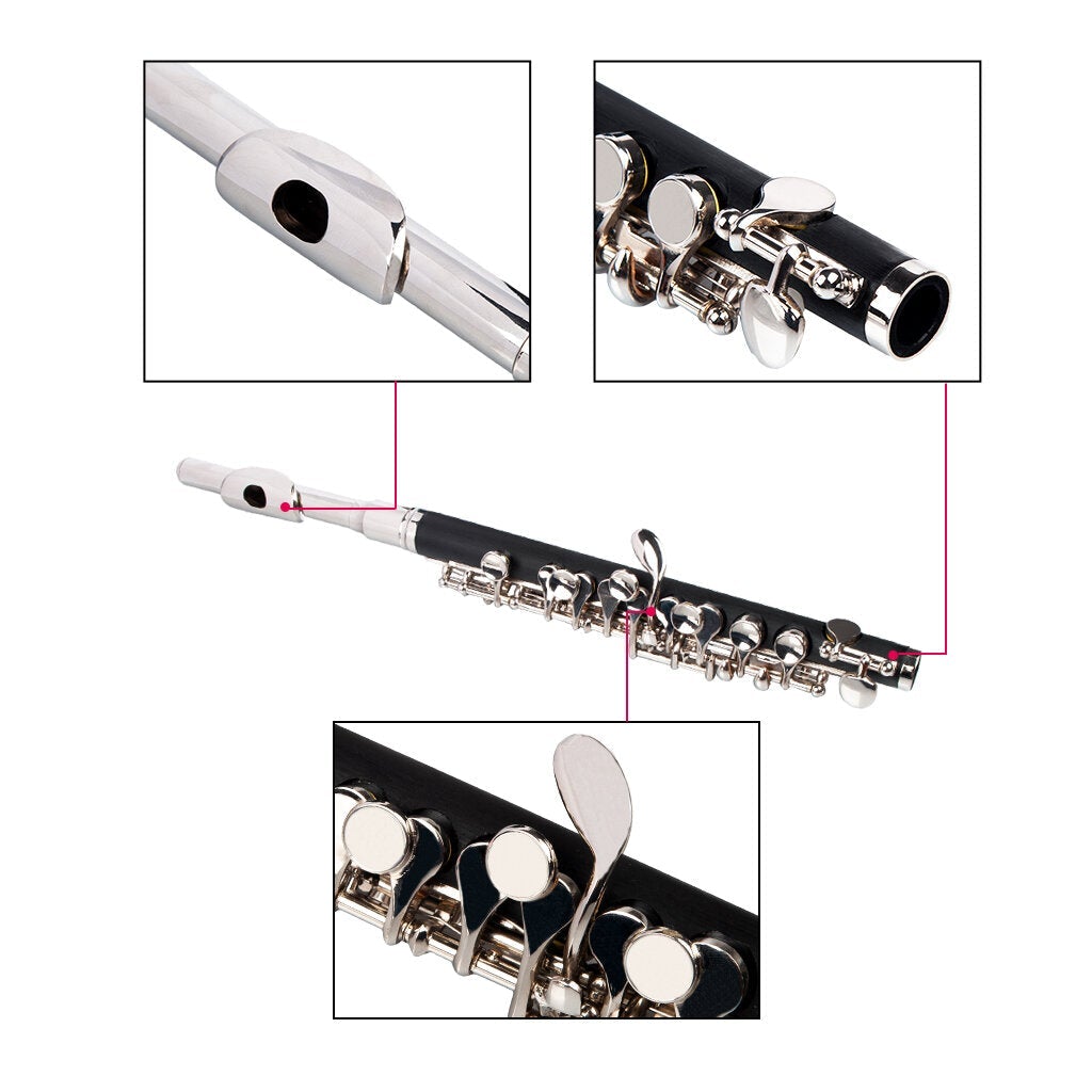 Professional Nickel Plated Piccolo Excellent Ebonite Rubber Wood Piccolo Key of C Piccolo Set