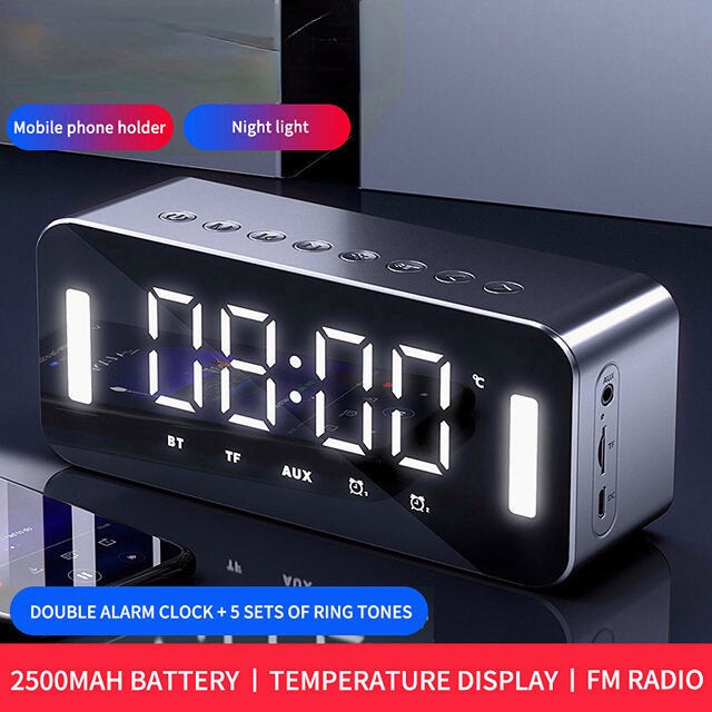 Bluetooth 5.0 Full-Range Speaker 2500mAh Stereo Bass LED Display Digital Electronic Clock FM Radio Bass Portable Speaker