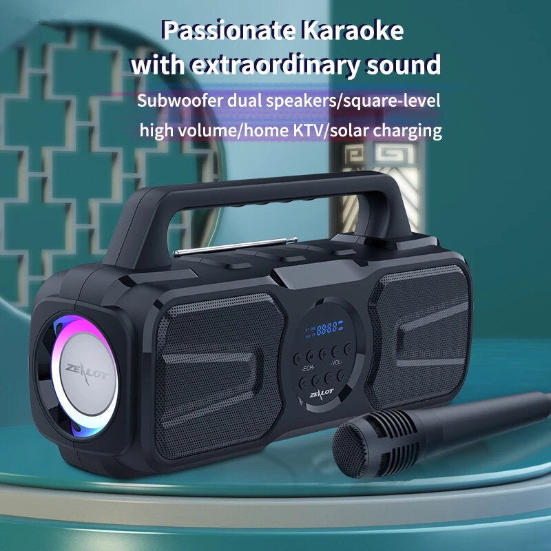 Bluetooth Speaker Double Bass Drivers Karaoke Microphone Colorful Light FM Radio TF Card AUX Music 40W Center Portable Speaker
