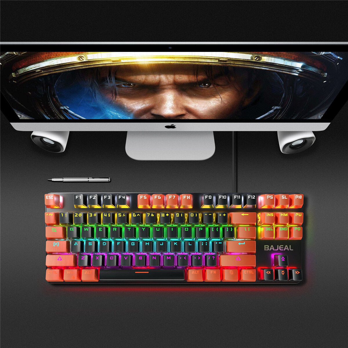 Mechanical Keyboard 87 Keys USB Wired Hot Swappable Blue Swtich Colorful LED Backlight Gaming Keyboard for Gaming Typing Office