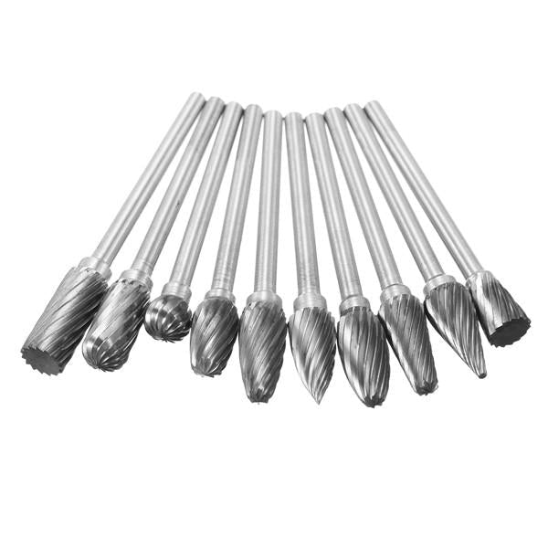 10pcs 3mm Shank Tungsten Steel Carbide Burr Set Single Line 6mm Head Rotary Drill Bit