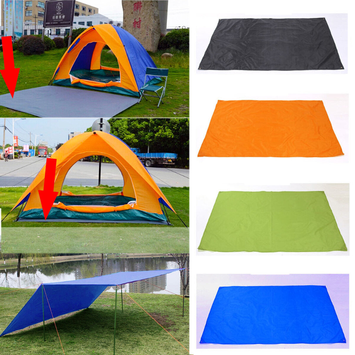 300x300cm Outdoor Camping Tent Sunshade Rain Sun UV Beach Canopy Awning Shelter Beach Picnic Mat Ground Pad Tent Sunshade