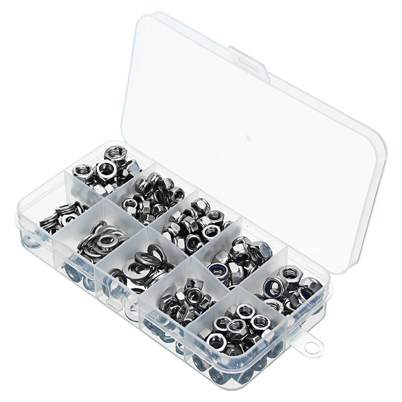 255pcs Stainless Steel Nylon Insert Hex Lock Nuts Full Nuts Washers Assortment Kit M4 M5 M6