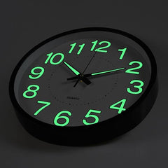 12" 12 Inch Luminous Wall Clock Glow In The Dark Silent Quartz Indoor/Outdoor Green Noctilucent