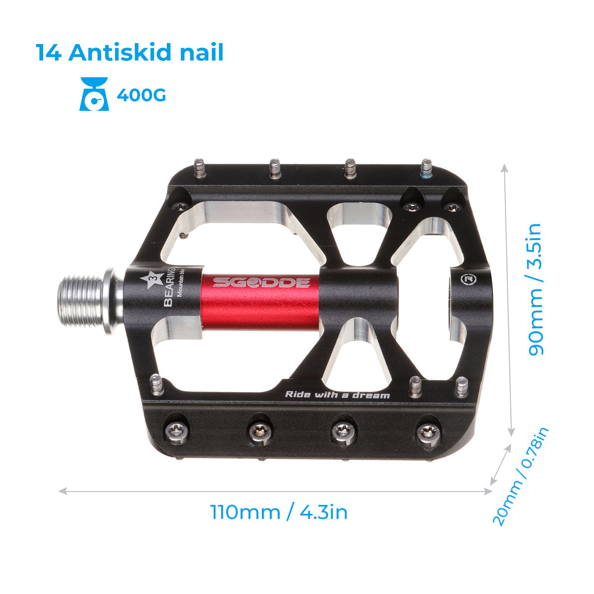 1Pair Bicycle Pedals 3 Bearings Platform Bicycle Flat Non-Slip Outdoor Cycling Flat Pedals