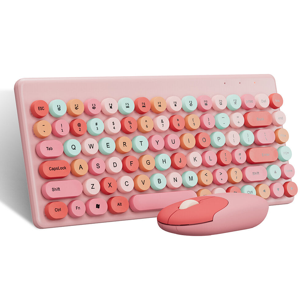 Wireless Keyboard Mouse Combo 2.4GHz Wireless 84-Keys Macaron Chocolate Round Keycaps Keyboard Office Mouse Set for Laptop PC