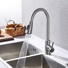 Stainless Steel Kitchen Sink Faucet with Pull Out Sprayer High-Arc Single Handle