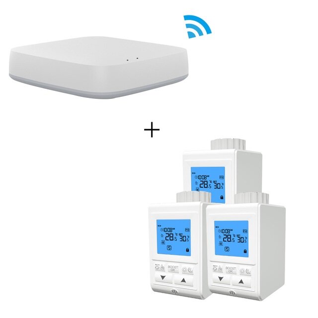 Smart Wireless Gateway HUB+3pcs Thermostat Heater Temperature Controller TRV Thermostatic Radiator Valve Controller