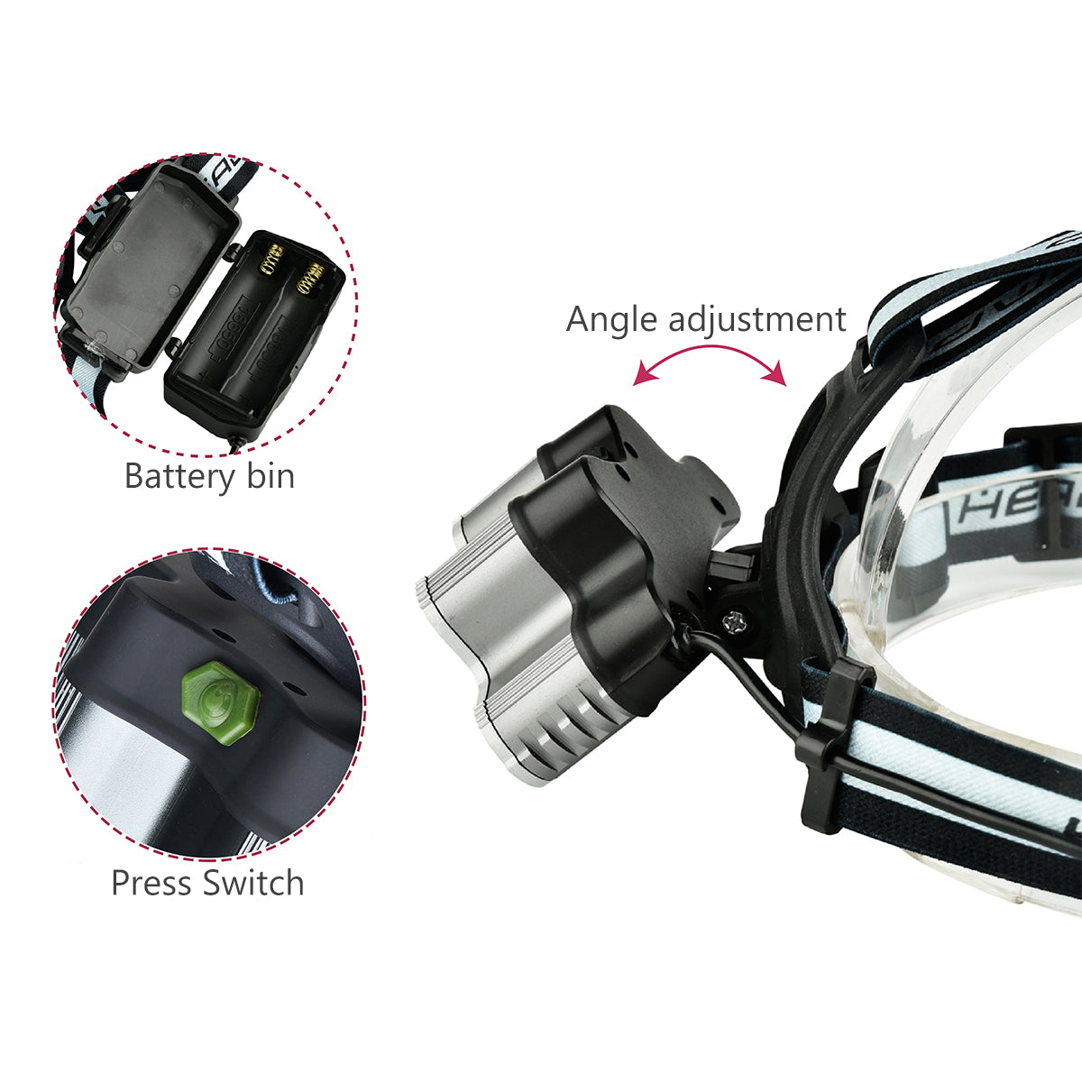 6-Modes 7xT6+2xQ5 LED Head Lamp USB Rechargeable Camping Head Torch With SOS Whistle Function