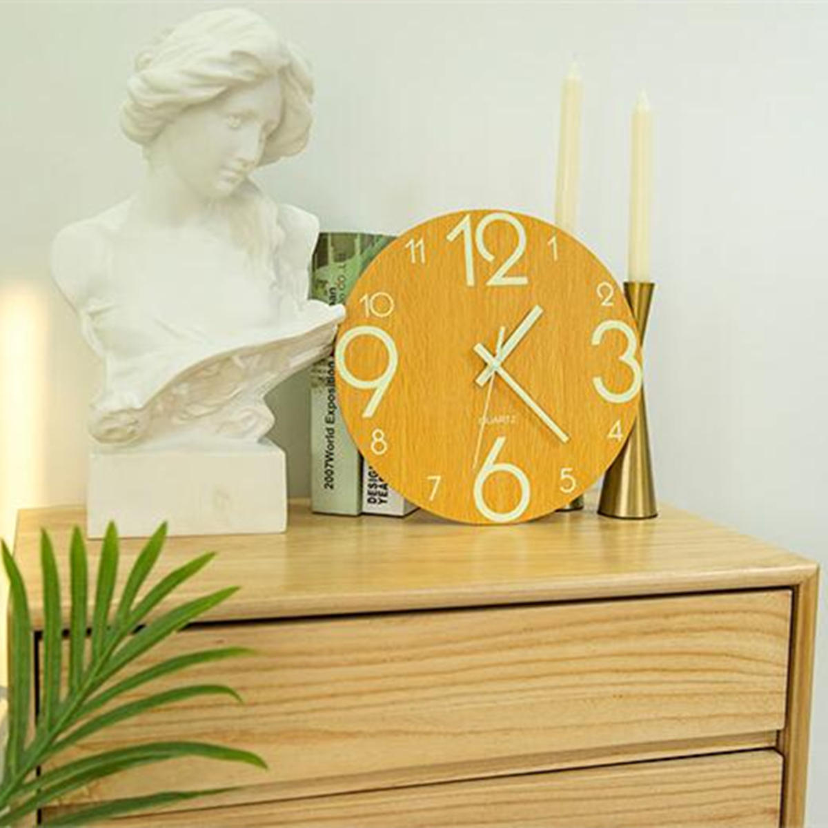 12'' Glow In The Dark Mute Wood Wall Clock For Home Living Room Outdoor Gifts