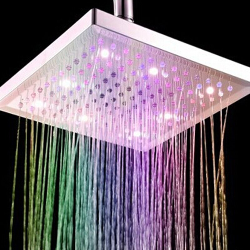 6 Inch ABS Square Showerhead 360 Adjustable Top Spray Water Temperature Controlled 7 Colors LED Auto Changing Shower Head