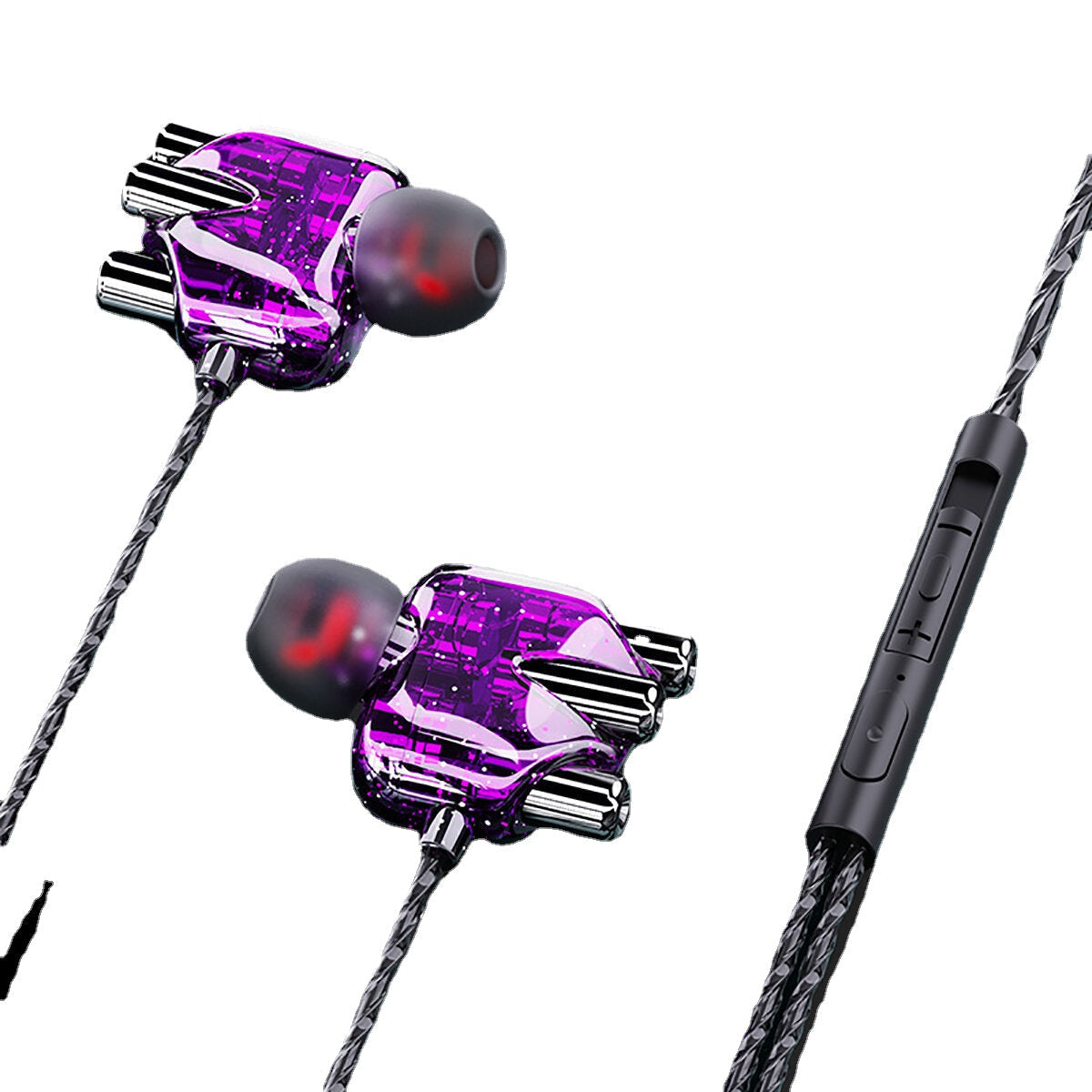 Wired Headphones Dual Dynamic 4 Speakers In-Ear Headset Noise Reduction HD Call Wired-Control Earphones with Mic