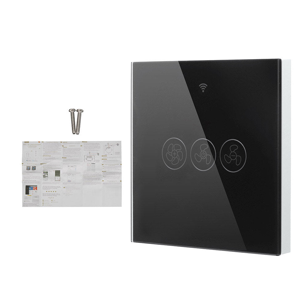 Black WiFi+RF433 Smart EU Ceiling Fan Switch Smart Life/Tuya App 2/3 Way Control Wireless Remote Control Works with Alexa and Google