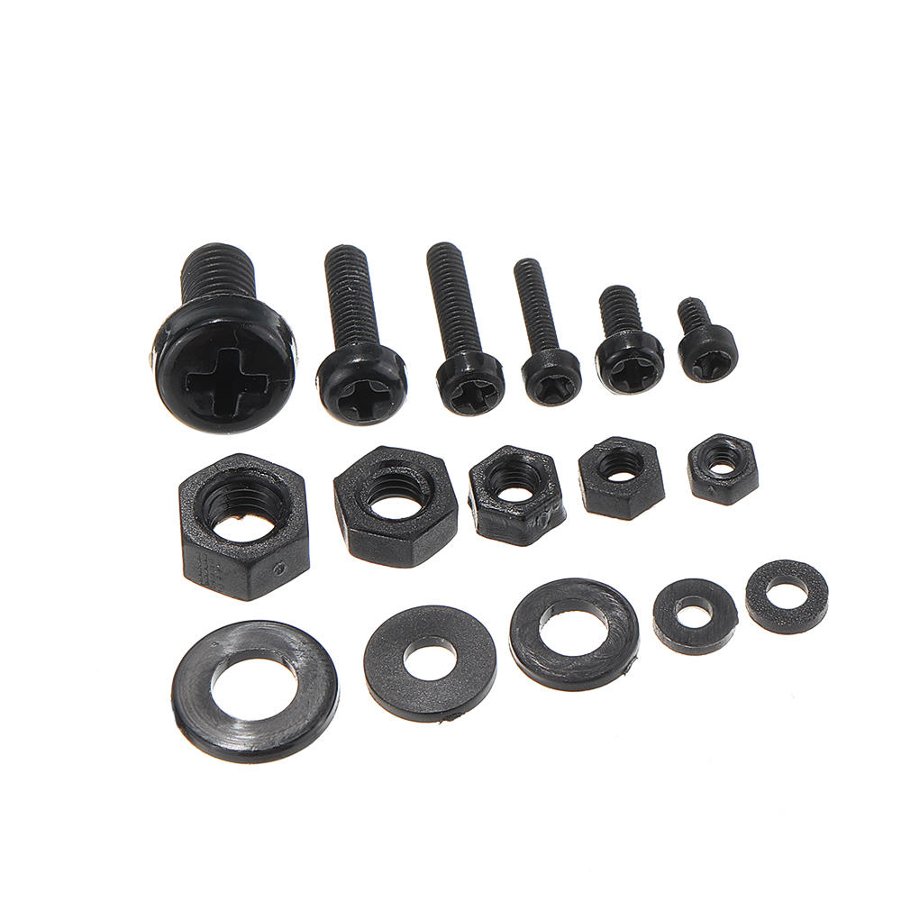 150Pcs Nylon Black P hillips Pan Head Screw Nut Bolt Washers Assortment Kit M2 M2.5 M3 M4 M5