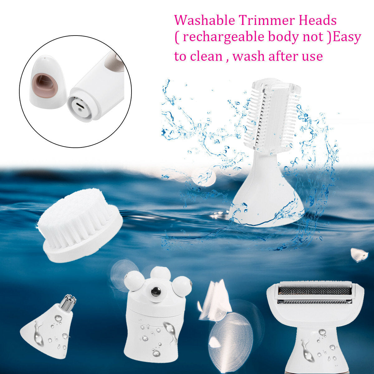 5 in 1 Pro Electric Facial Nose Eyebrow Hair Remover Women Painless Epilator Shaver