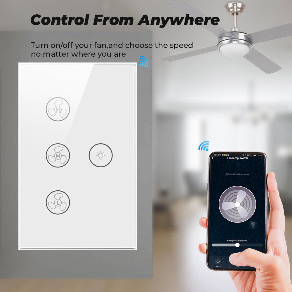 WiFi Touch Ceiling Fan Light Switch US 220V Remote Timer Control Speed Wall Switch with Alexa Google Home