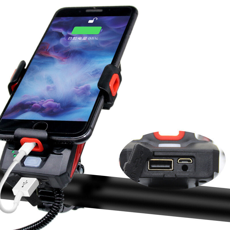 4-in-1 Bicycle Light 5 Gear USB Rechargeable Bike Highlight 130dB 5 Modes Horn Phone Holder Power Bank Cycling