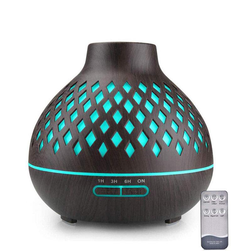 400ml Mini Humidifier Wood Grain Aroma Essential Oil Diffuser USB Ultrasonic Smooth Fog Mist Maker Remote Control