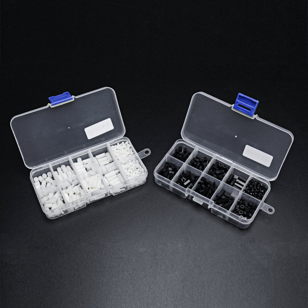 300Pcs Nylon Screw White/Black Hex Screw Nut PCB Standoff Spacer Assortment Kit