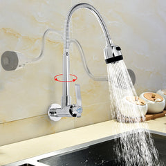 360 Rotation Brass Kitchen Sink Faucet Single Cold Tap Wall Mount