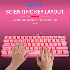 Wired Keyboard 61 Keys USB Wired RGB Backlit Gaming Keyboard for Office Gamers