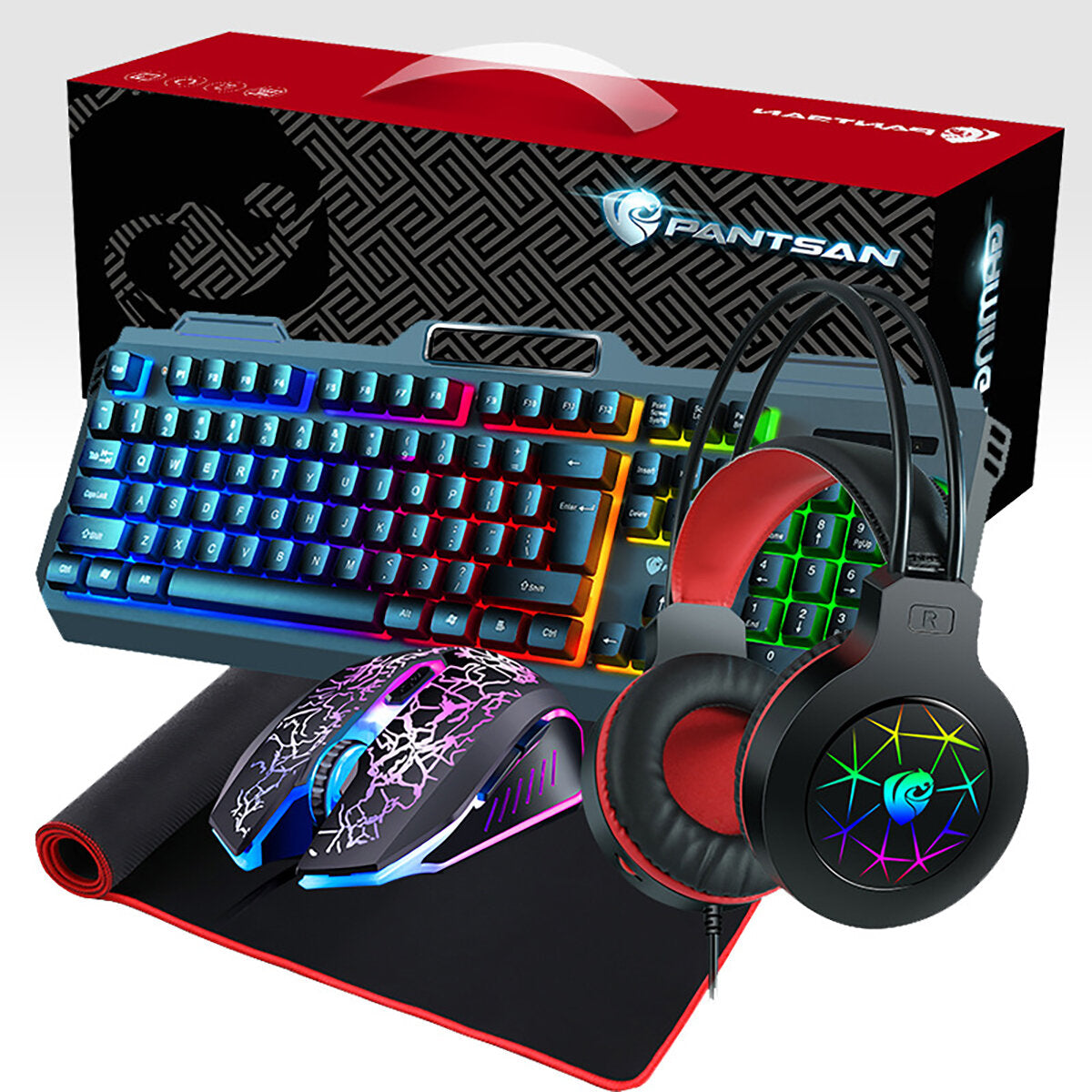 4-in-1 Gaming Kit Set LED Gaming Over-Ear Headset Keyboard & Mouse & Mouse Pad Combo Set