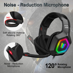 Gaming Headphones 50mm Drivers Unit Noise Reduction RGB Light Wired Headset with Mic