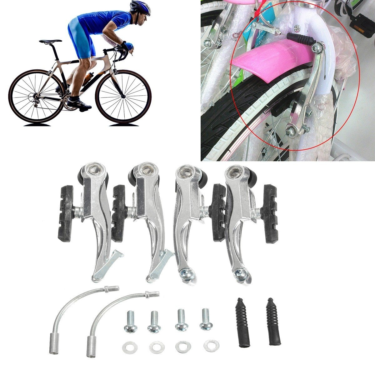 Mountain Bike Bicycle Alloy Front & Rear V Brake Levers Caliper Set Tail Brake