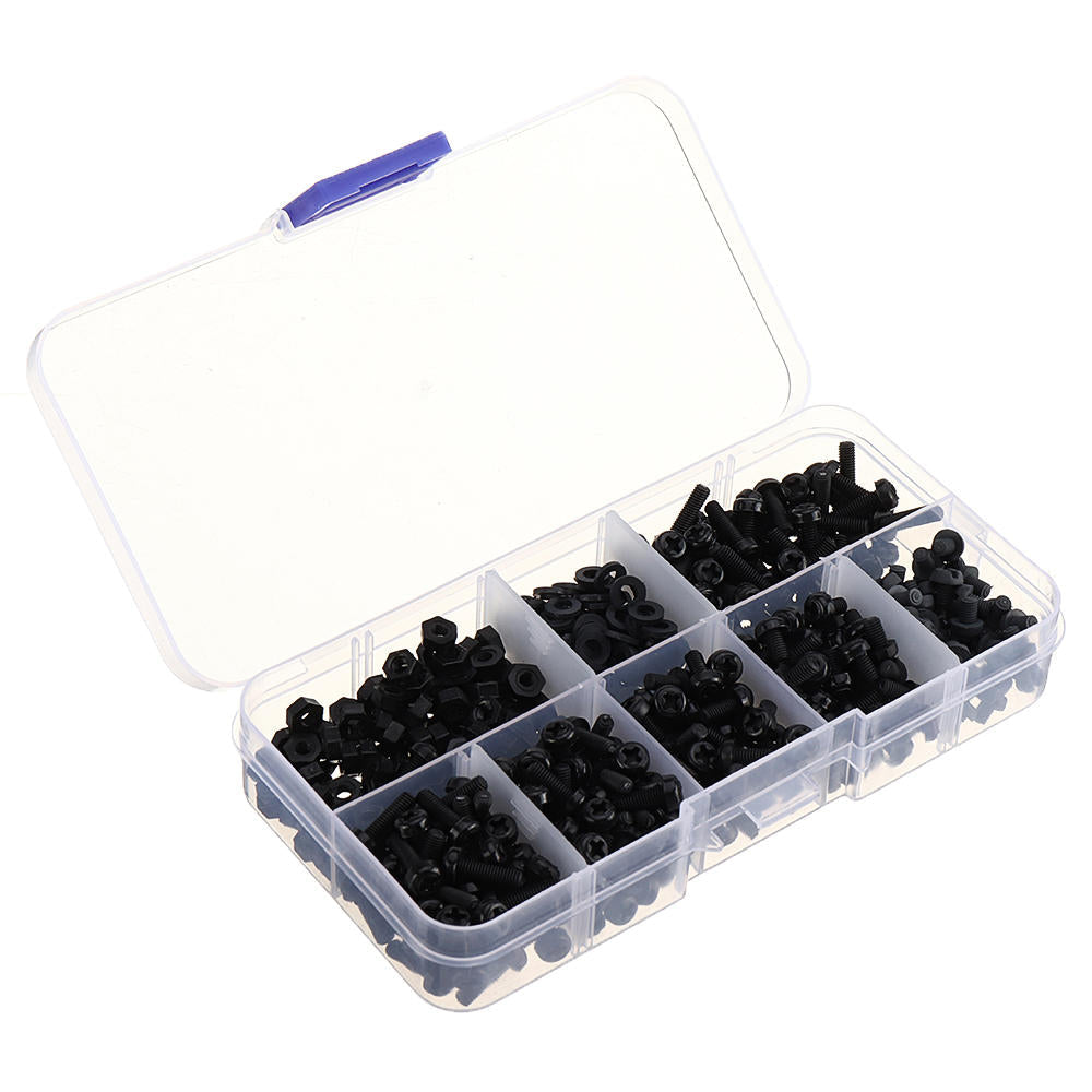M3NP3 500Pcs M3 Nylon Screw Bolt Black Round Cross Screw Hex Nut Spacer Nylon PCB Assortment