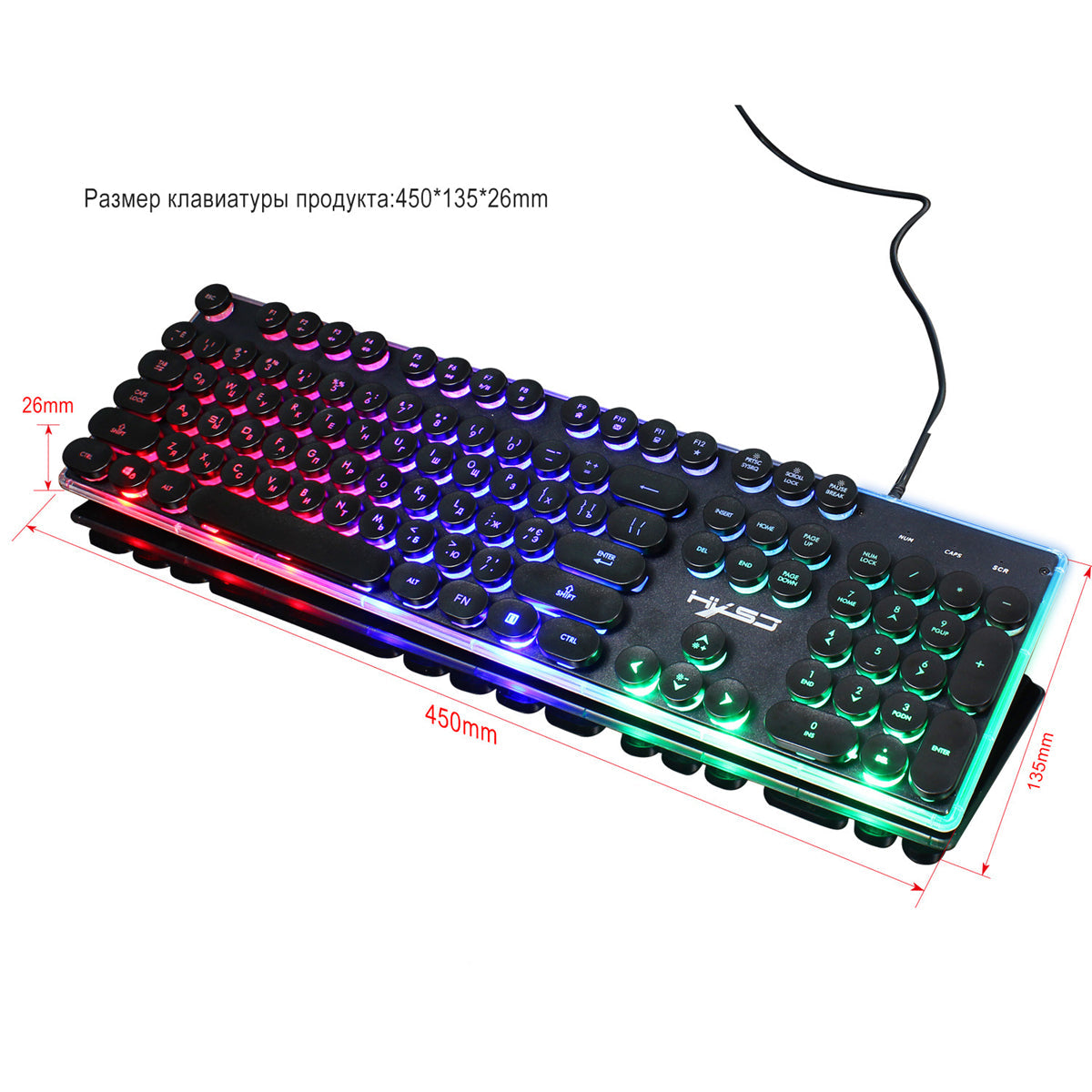 Russian Wired Gaming Keyboard & Mouse Set 104 Keys Rainbow Backlit Punk Keycaps Mechanical Feel Keyboard 5500DPI 7 Buttons Computer Mouse