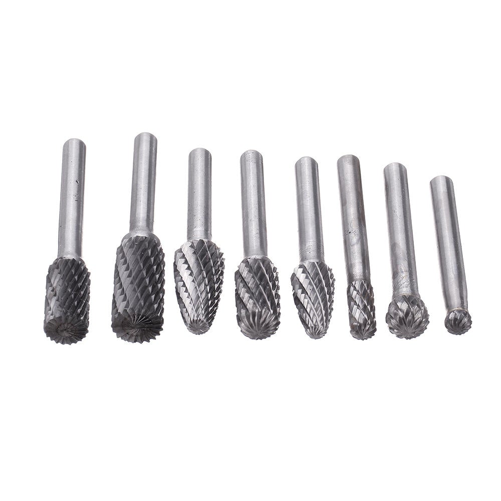 8Pcs 6mm Shank Tungsten Steel Rotary File Set Grinding Head Rasp Burrs Abrasive Tool