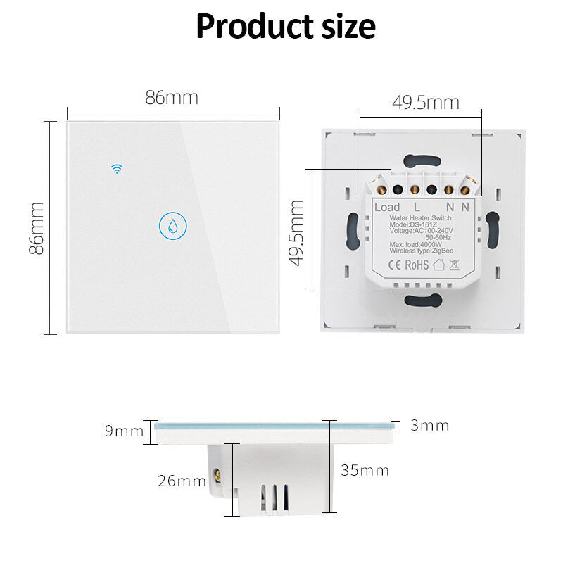 Smart 20A High Power Water Heater Switch APP Timing Control Touch Panel Voice Control Works with Alexa/Google Home