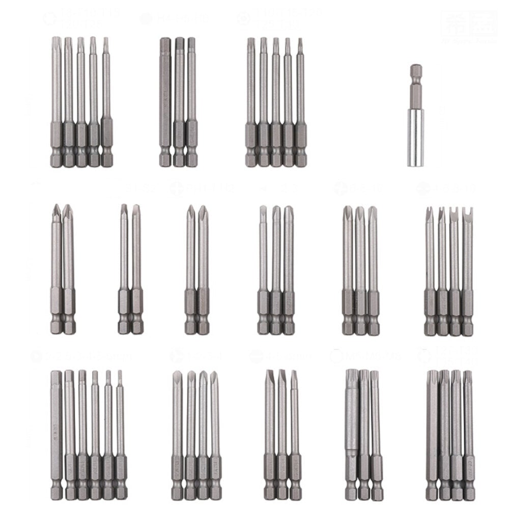 Hi-Spec 50Pcs 75mm Long Reach Bit Set Cr-V Quick Release Screwdriver Bits Torx Star Hex Pozi Phillips Slotted Screwdriver Hand Tool