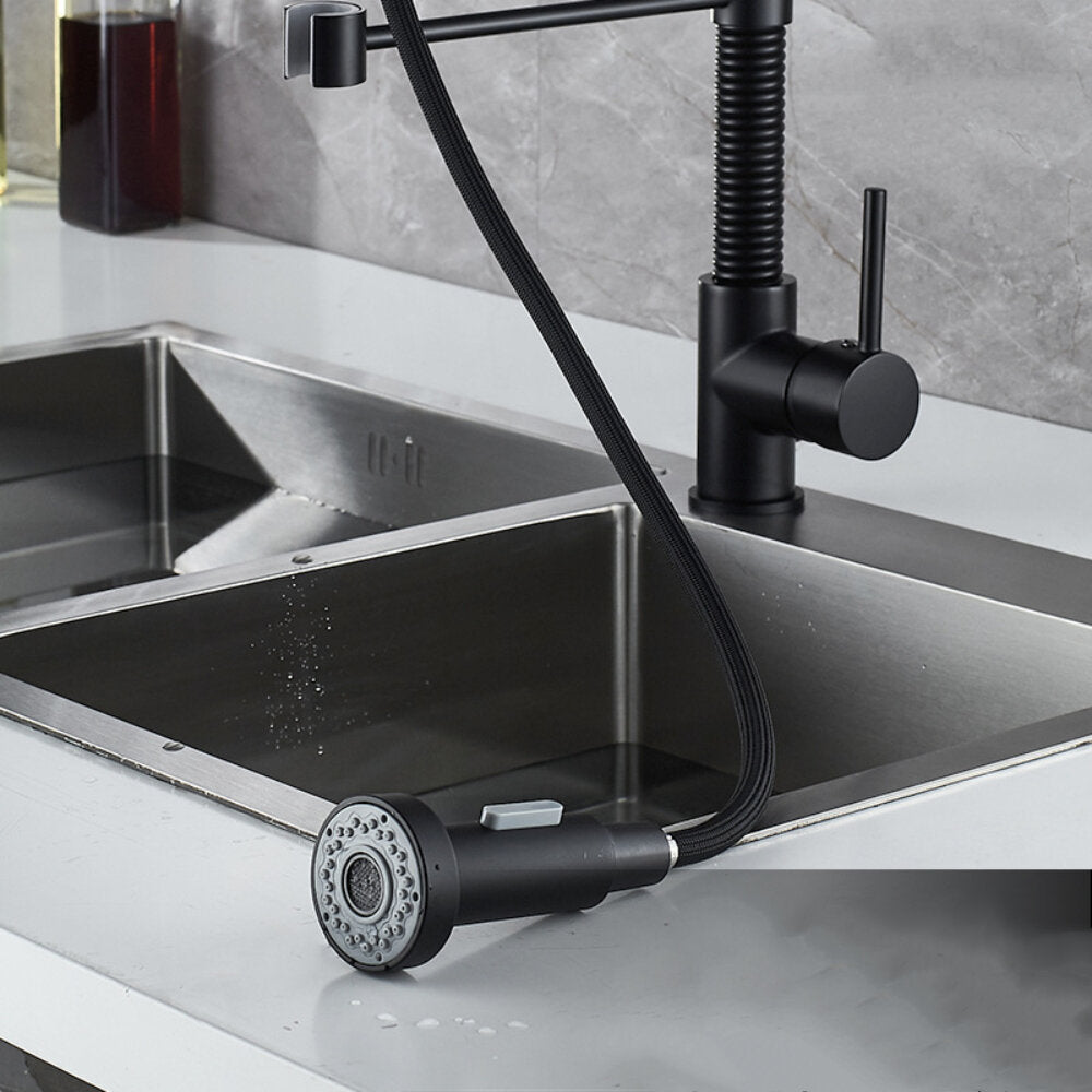 Kitchen Faucet With Pull Down Sprayer Commercial Spring Sink Single Handle Hot Cold Mixer Tap