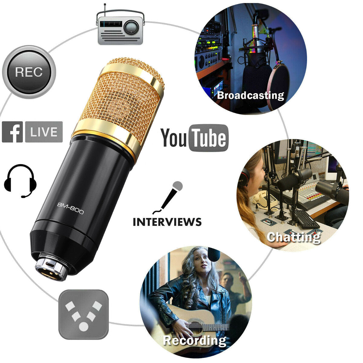 Professional Studio Condenser Microphone 3.5mm Wired Sound Recording For Computer Karaoke KTV