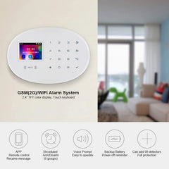 WIFI GSM Smart Home Security Alarm System with 2.4 Inch TFT Touch Panel APP Control Wireless Sensor Burglar Smoke Detector